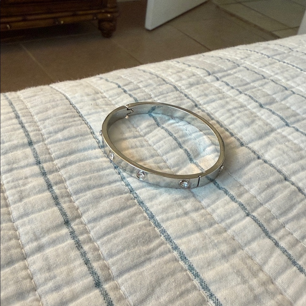 Silver Bangle Bracelet with Gem Accents